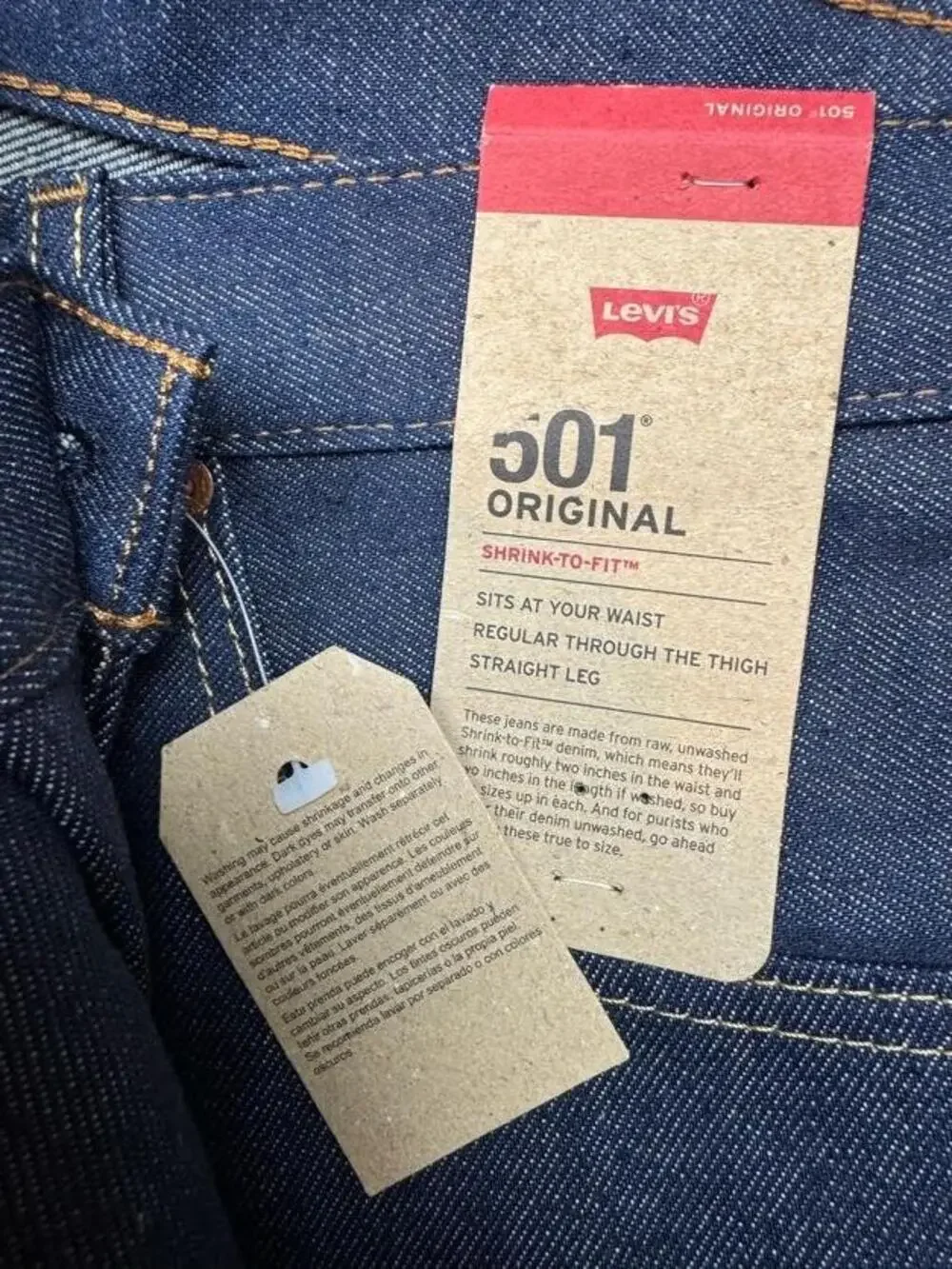 Levi's 501 Jeans Mens 36x34 Blue Raw Shrink-to-Fit Straight Button Fly Denim